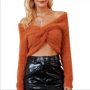 Ali Orange Fuzzy Off the shoulder Crop Top